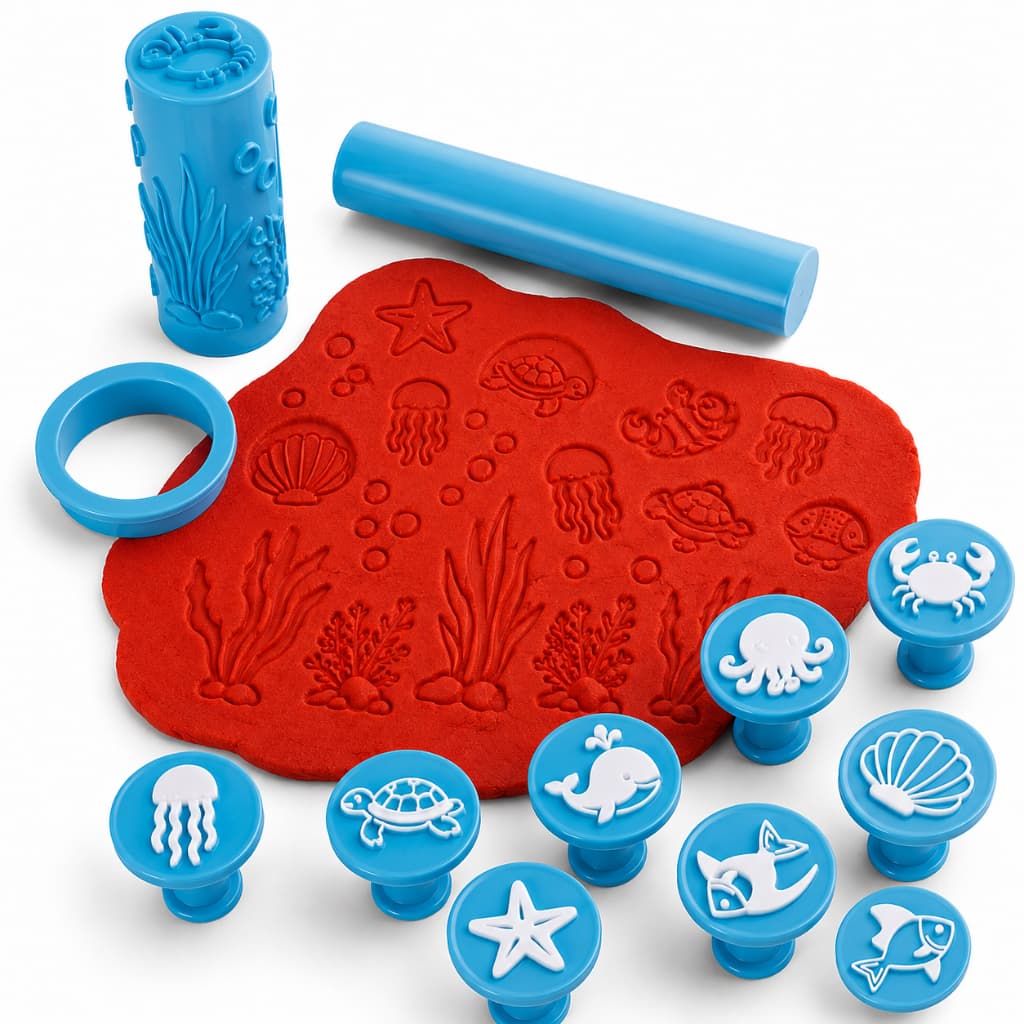 Brinquedo Kit Carimbos E Rolo Para Massinha Tema Fundo Do Mar Brinquedo Educativo Infantil