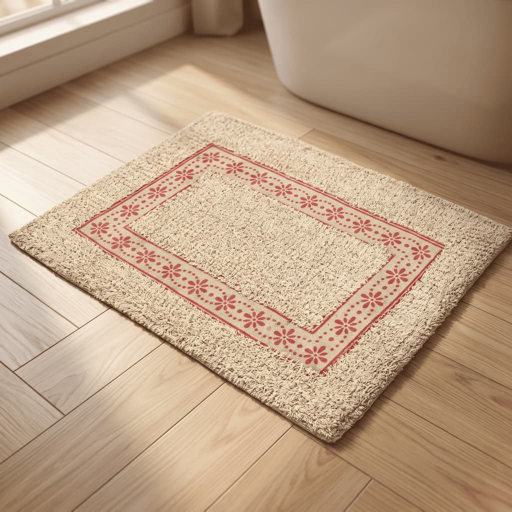Tapete Delhi Decoração 40x60 Algodão Antiderrapante Flor Linha Home para Banheiro Quarto e Sala