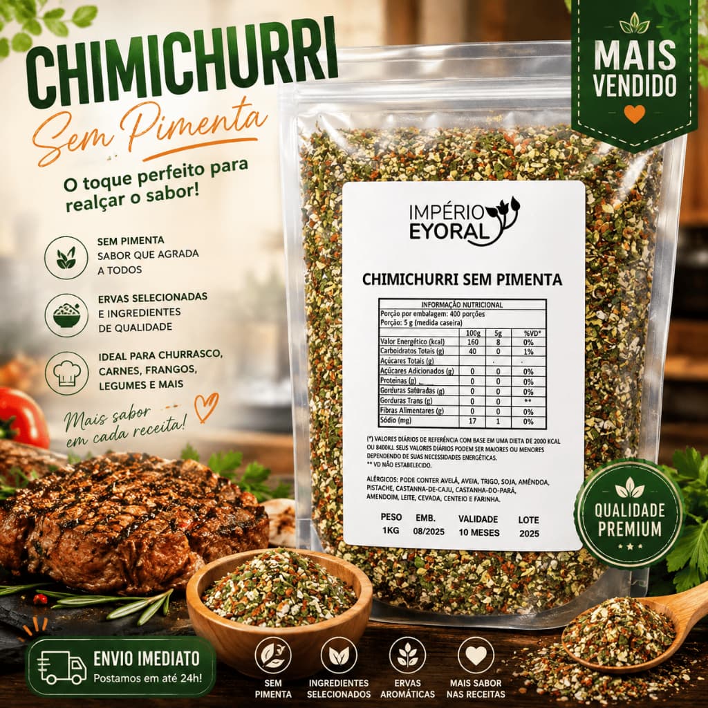 Tempero Chimichurri Original Sem Pimenta (500g ou 1kg) Tempero Argentino Completo