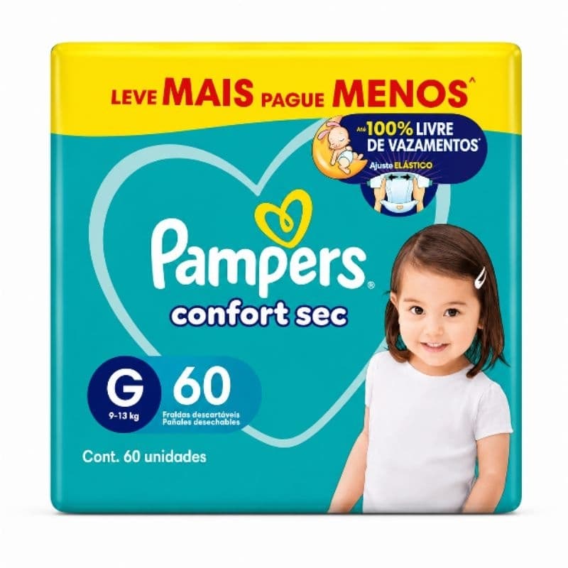 Fralda Pampers Confort Sec Tam. G - 9 a 13kg 60 Unidades