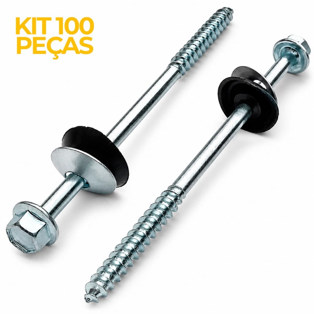 Kit 100 ou 50 Parafuso Telheiro Ferro Zincado 5/16 X 110mm Telha Completo