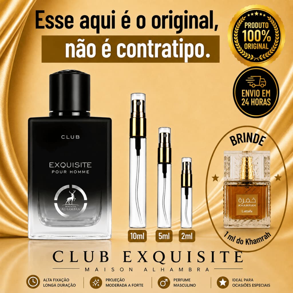 Club Exquisite Perfume Árabe Masculino  - 100% ORIGINAL - Importado - Alta Fixação - Aromárico / Baunilha