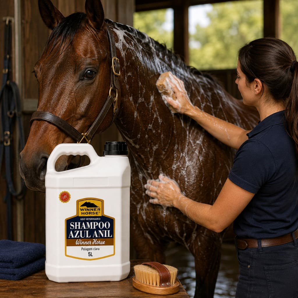 Shampoo para Equinos Azul Anil Galão 5L Winner Horse - Cuidado e Pelagem Macia para Seu Cavalo
