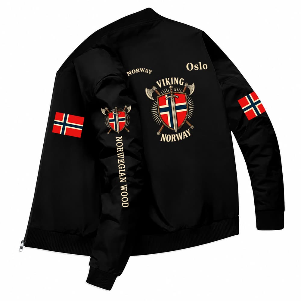 Jaqueta Bomber Masculina Estampada Esportes Casual Viking Noruega Oslo Norway Nórdica Streetwear
