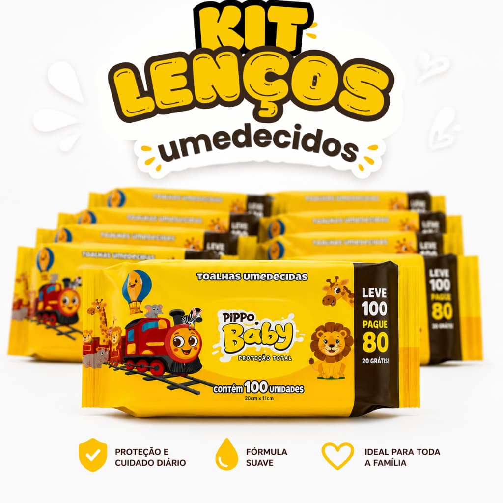 Kit Toalhas Umedecidas Pippo Baby Lenço Umedecido Infantil Higiene Bebê Menina Menino