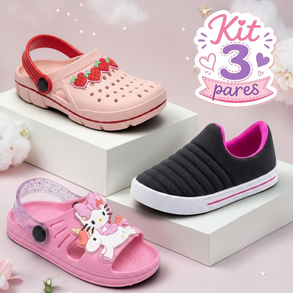 Promoção Kit 3 Pares Menina Calçados Confortáveis Para Dia a Dia