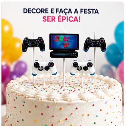 Vela Game para Bolo 5 Peças Controle Vídeo game Decoração Aniversário Festa Gamer