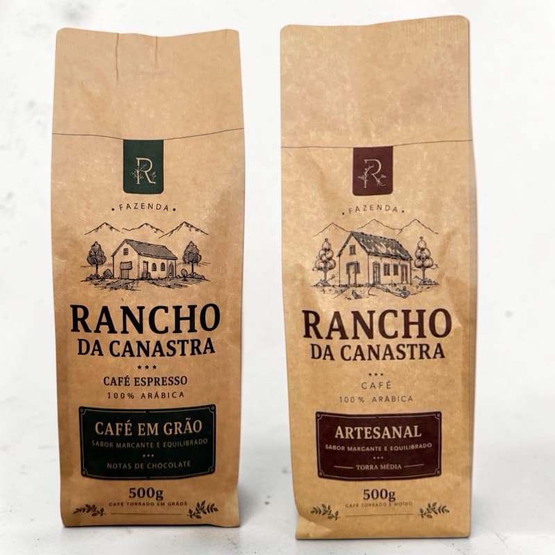Kit 2 Cafés Rancho da Canastra 500g | Café em Grãos 100% Arábica + Café Moído | Produto Mineiro