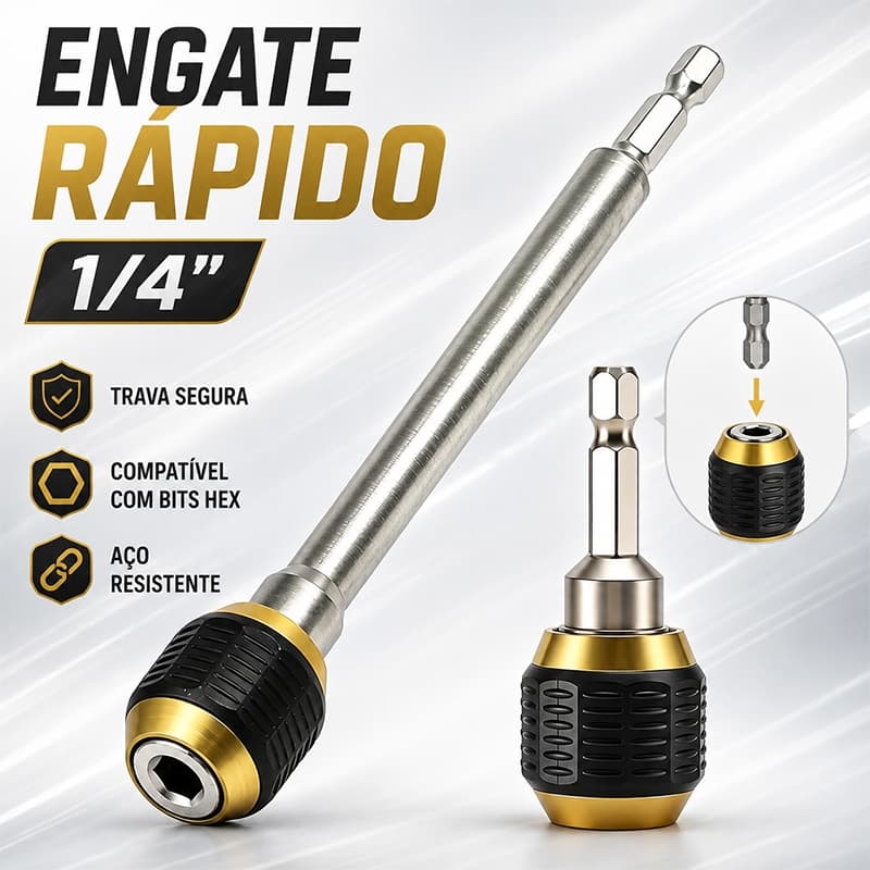 Adaptador Mandril Engate Rápido 1/4" 6,35mm 60mm/150mm para Furadeira Parafusadeira Bits Brocas