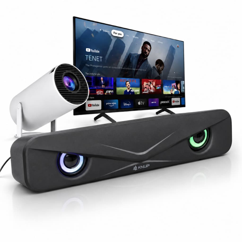 Caixa De Som Soundbar Gamer Iluminação LED RGB Dinamica Para Home Theater Notebook Pc Projetor