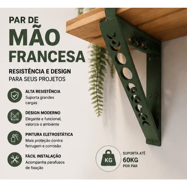Par Mão Francesa para Prateleira 20x20cm Reforçada Decorativa Suporte de Parede