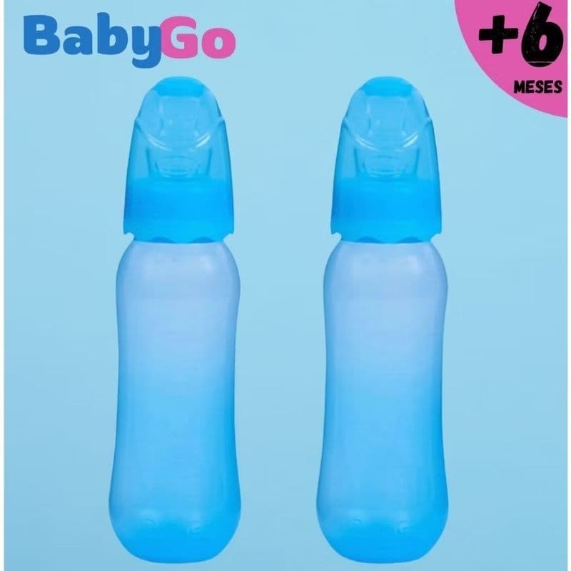 Kit 2 Mamadeiras Bebê 240ml Azul BPA Free Bico Silicone Macio Anti Vazamento +6M
