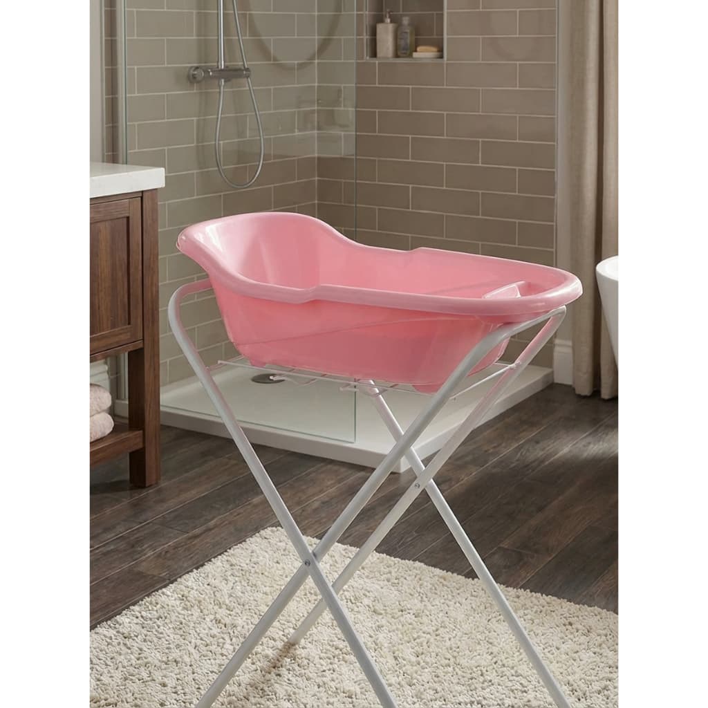 Banheira Bebê com Suporte Dobrável Infantil Resistente Compacto Portátil até 18kg Banheira para Criança