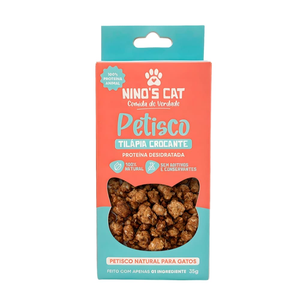 Petisco Gatos Tilápia Crocante 100% Natural Nino's Cat 35g Snack Felino Saudável Proteína