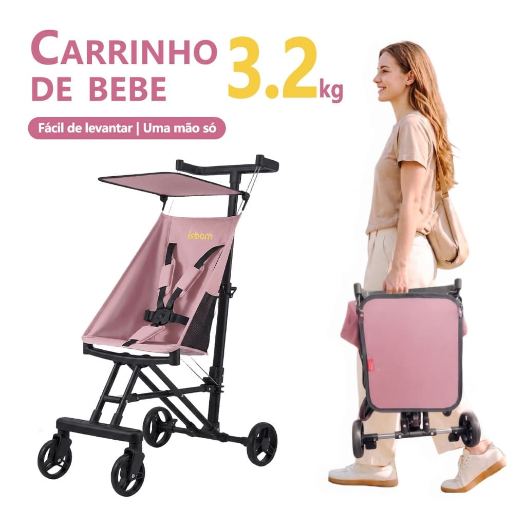 ISBOM Carrinho De Bebê Infantil Guarda Chuva Passeio Portátil Compacto Leve Seguro Capota Retrátil Menino Menina 8M-15Kg