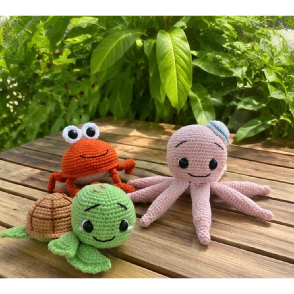 Kit Amigurumi Fundo do Mar Crochê Infantil - Polvo, Tartaruga e Caranguejo (Decorativo e Infantil)
