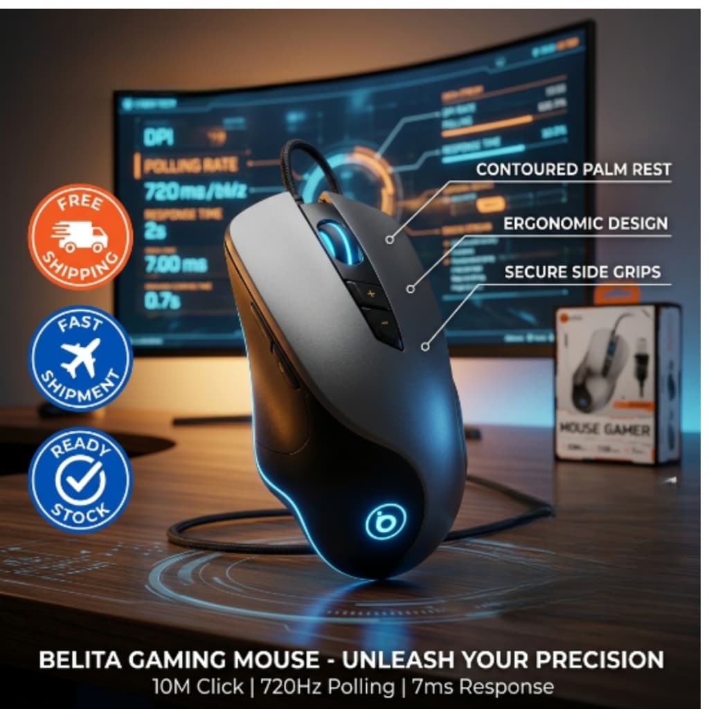 Mouse Gamer com Fio Basike RGB 7200 DPI USB Óptico Ergonômico Silencioso Programável para PC e Notebook, Cinza