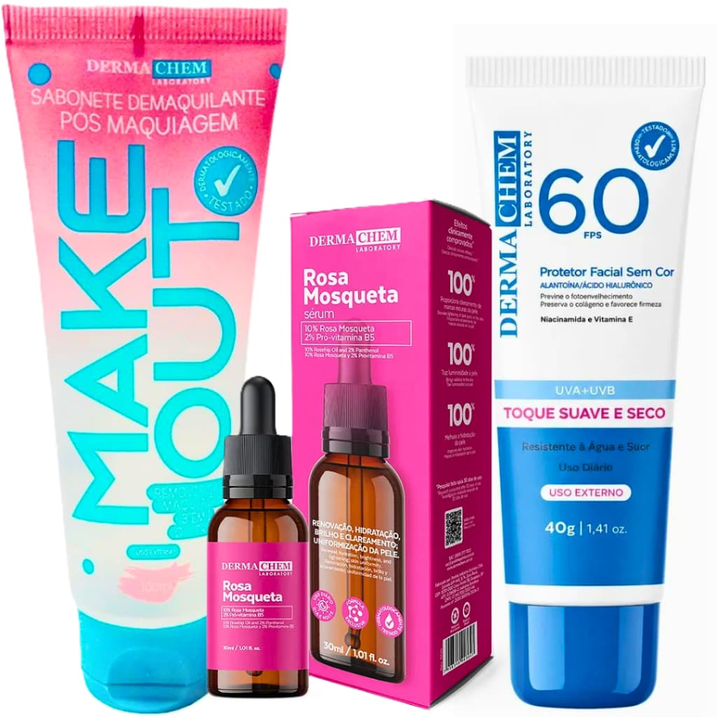 Kit Tratamento Facial Dermachem FPS 60 + Sabonete + Sérum Escolha Seu (Anti-Idade, Clareador, Firmeza, Renovação