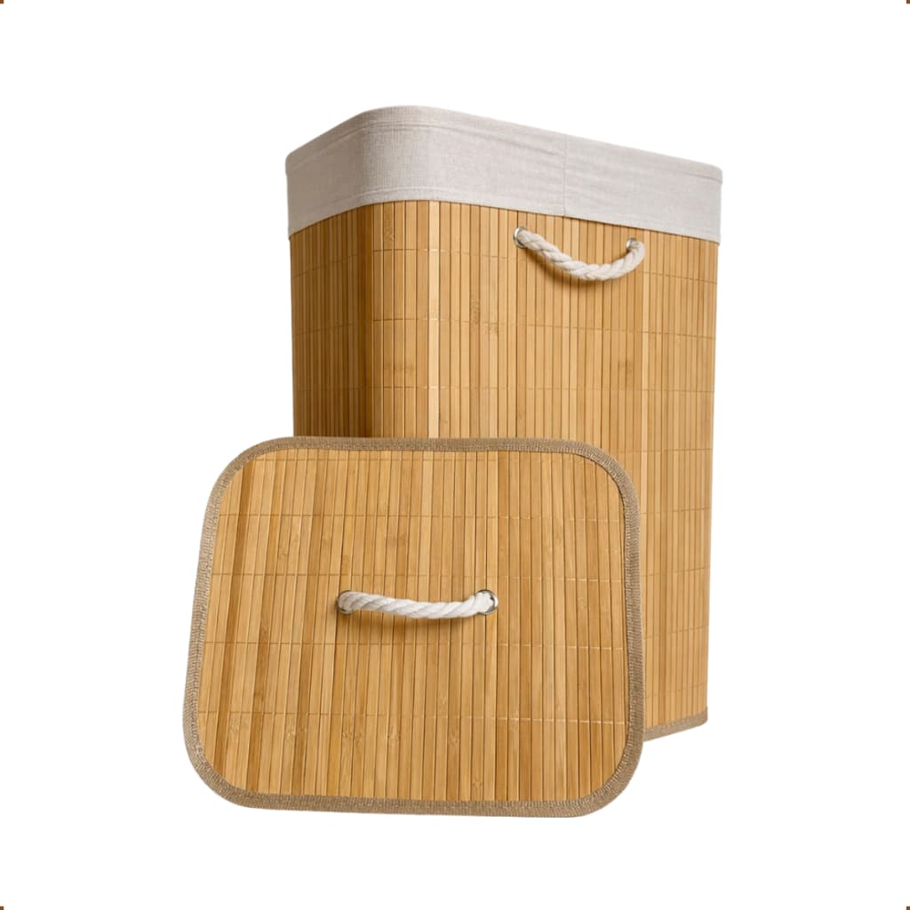 Cesto de Roupa Suja Bambu com Tampa 72L Litros Grande Organizador Banheiro