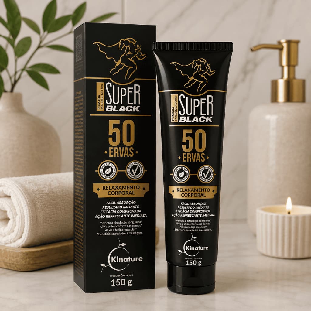 Pomada Massageadora Para Dor Arnica 50 Ervas Super Black 150g Relaxamento Muscular e Corporal Bio Instinto Kinature