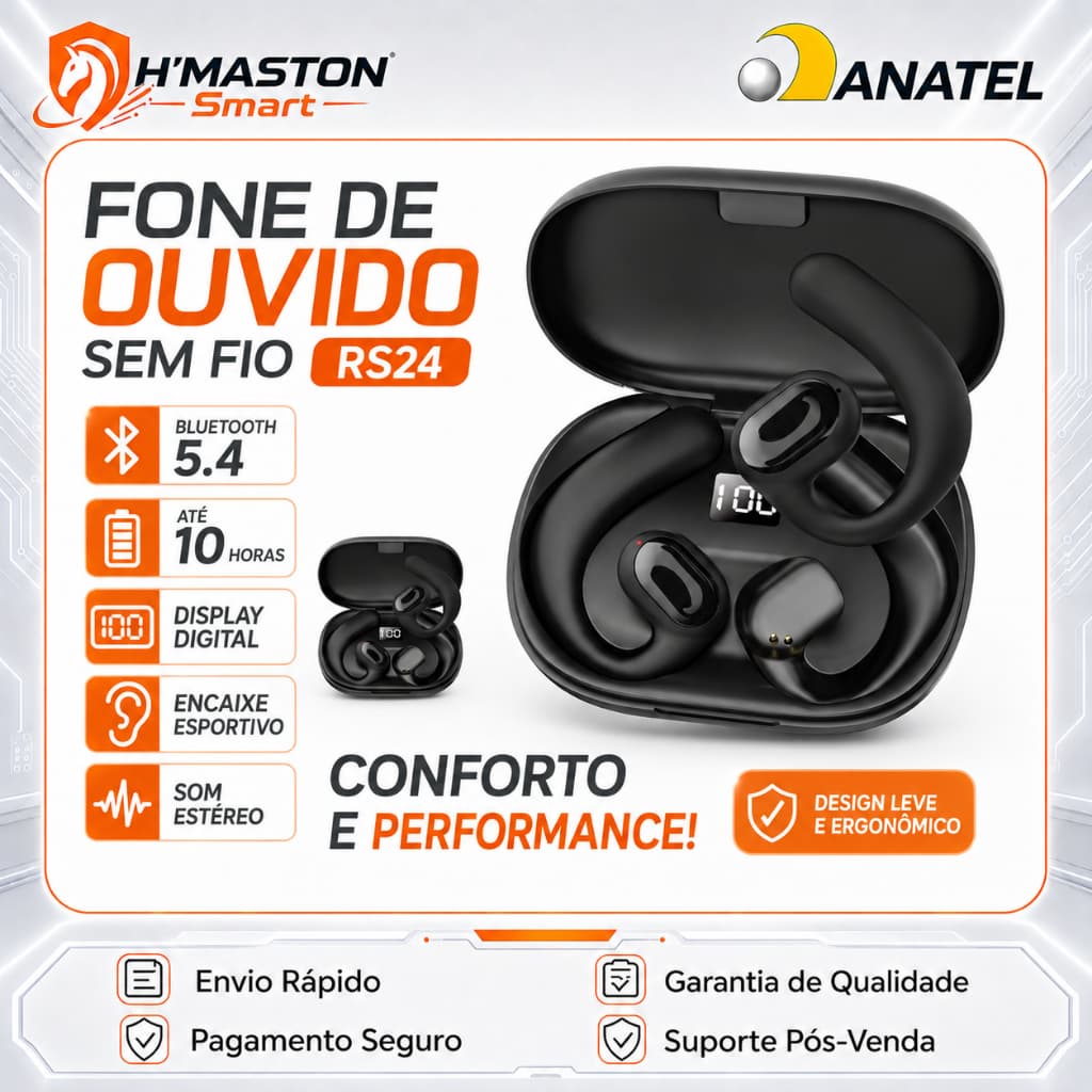 H'MASTON RS24 Fone Bluetooth Sem Fio Fone De Ouvido Sem Fio Bluetooth Fone De Ouvido Bluetooth Fone Que Prende Na Orelha