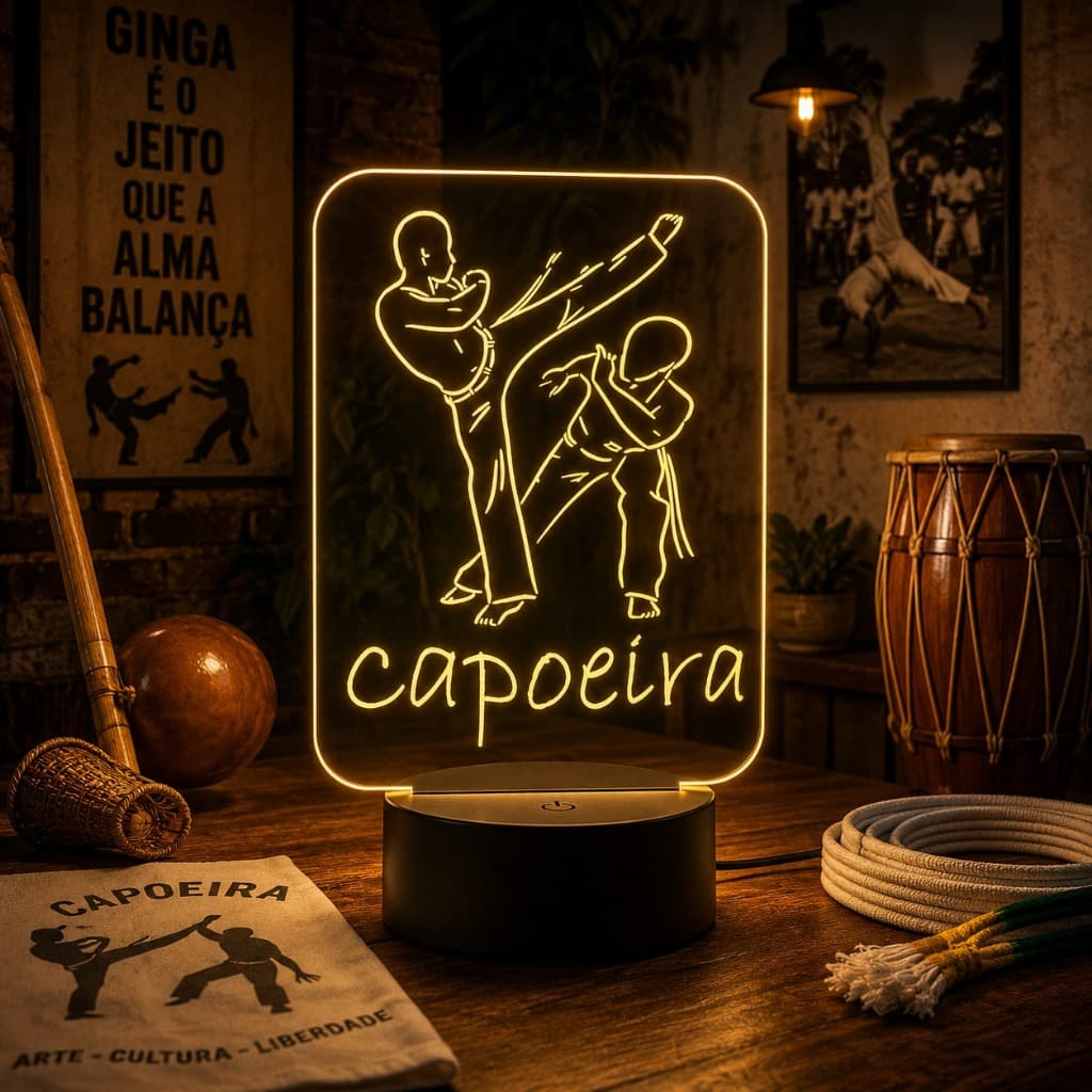 Luminária Led 3d | Capoeira Luta | Abajur Presente Criativo Decoração Multicores