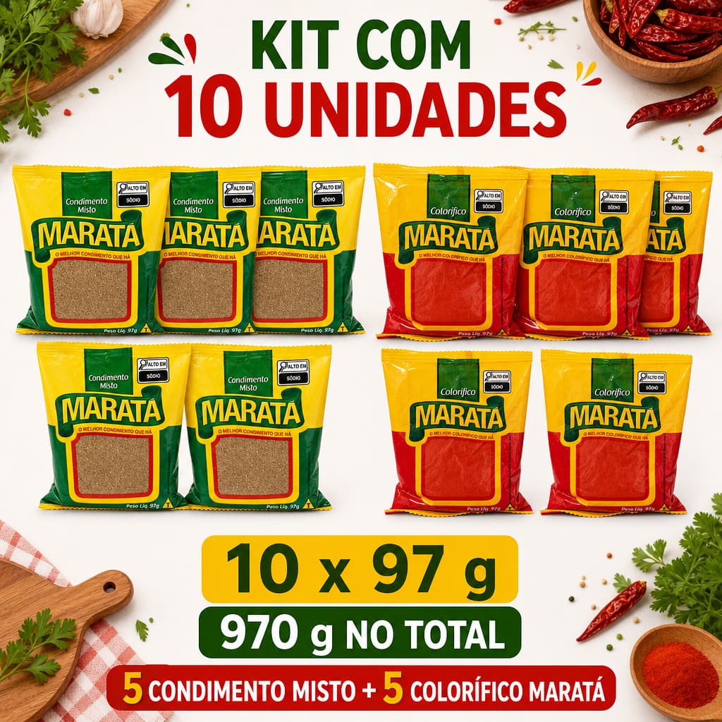 kit Combo Tempero Marata 10 Unidades 5 Coloríficos + 5 Condimentos Mistos 97g