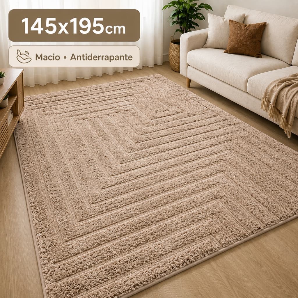 Tapete Sala Quarto 145x195cm Aveludado Macio Antiderrapante Geométrico Moderno Fácil de Limpar