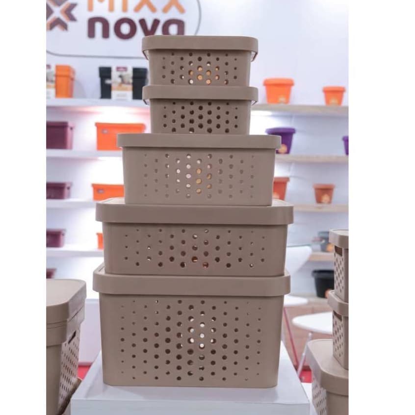 Kit 5 caixa organizadora com tampa cinza organizador sala escritório quarto cozinha lavanderia Mixxnova