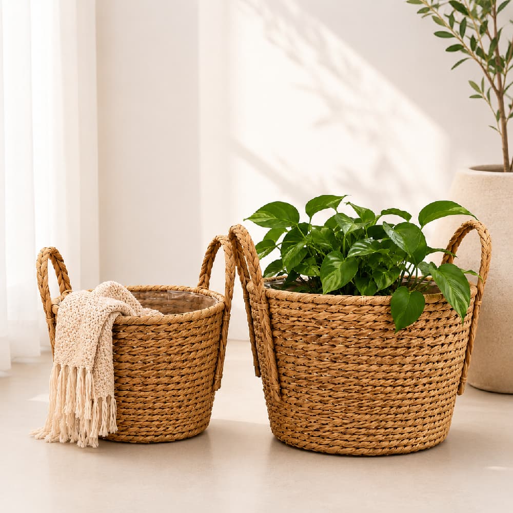 Cestos Vaso Cachepo De Fibra Para Plantas Organizadores Decorativos Roupas Salas Quartos Banheiros