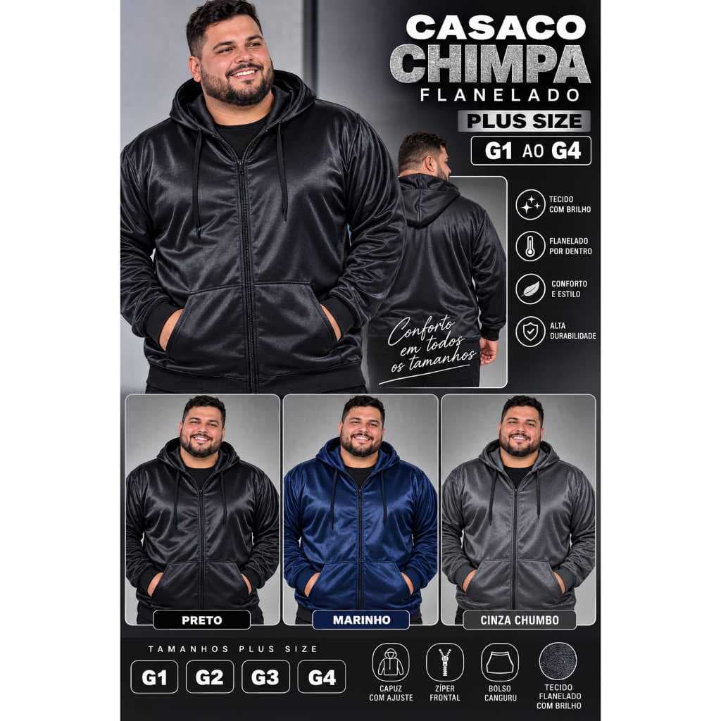CASACO CHIMPA FLANELADO PLUS SIZE LISO