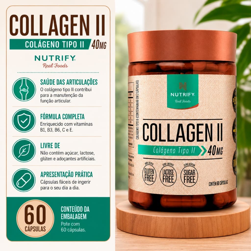 Collagen II Colágeno Tipo 2 Nutrify 40mg com Vitaminas 60 Cápsulas