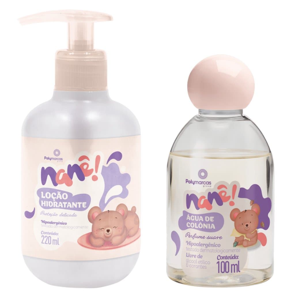 Kit Higiene Bebê Hidratante e Colônia Nane Hipoalergenico Hidratação Pele Delicada Recém Nascido