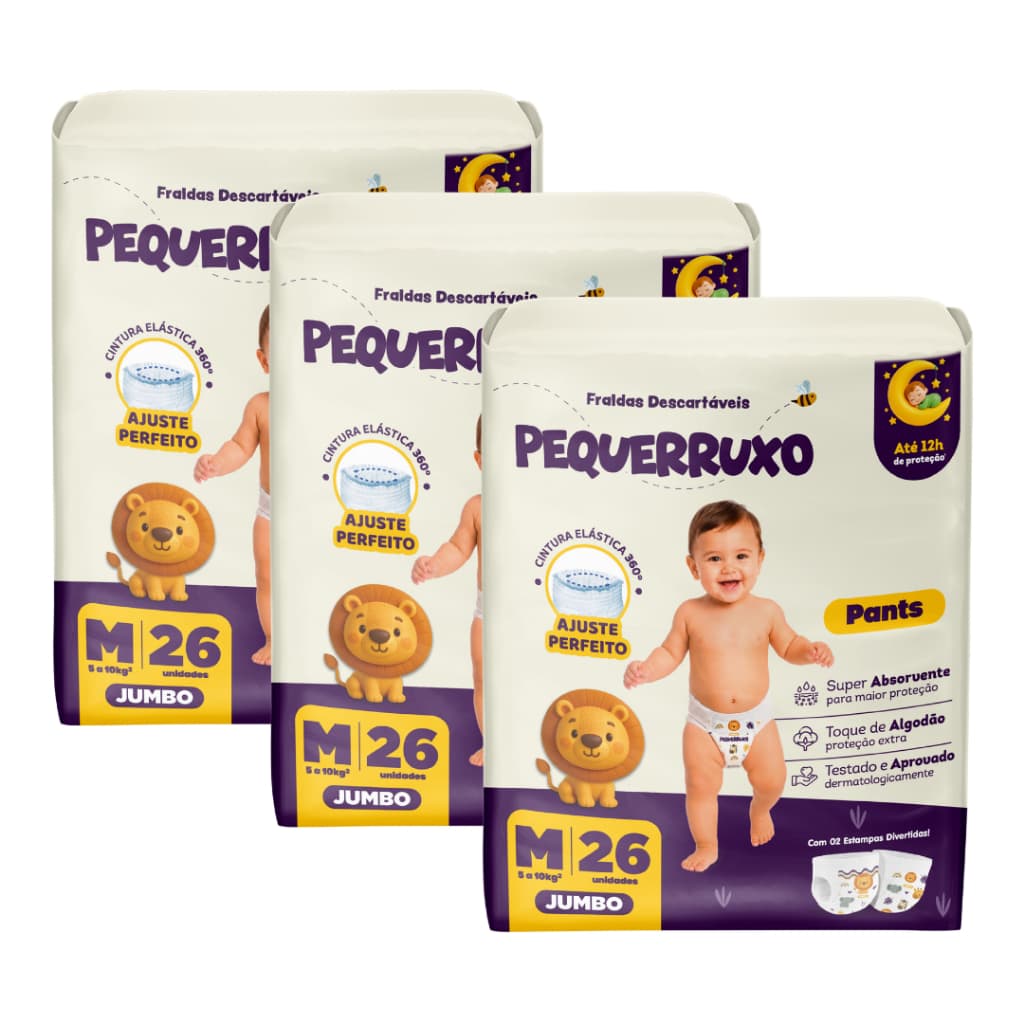 Kit 3 Fralda-Calça Pequerrucho Pants Infantil Shortinho Jumbo