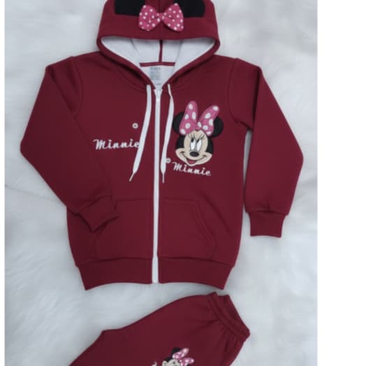 Conjunto Moletom Infantil Minie para Menina Feminino Com Capuz Forma Pequena