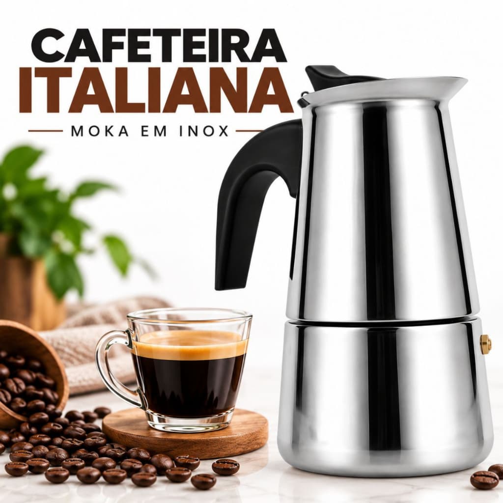 Cafeteira Moka Italiana Inox 4/6 Xícaras – Café Tipo Expresso 200ml 300ml