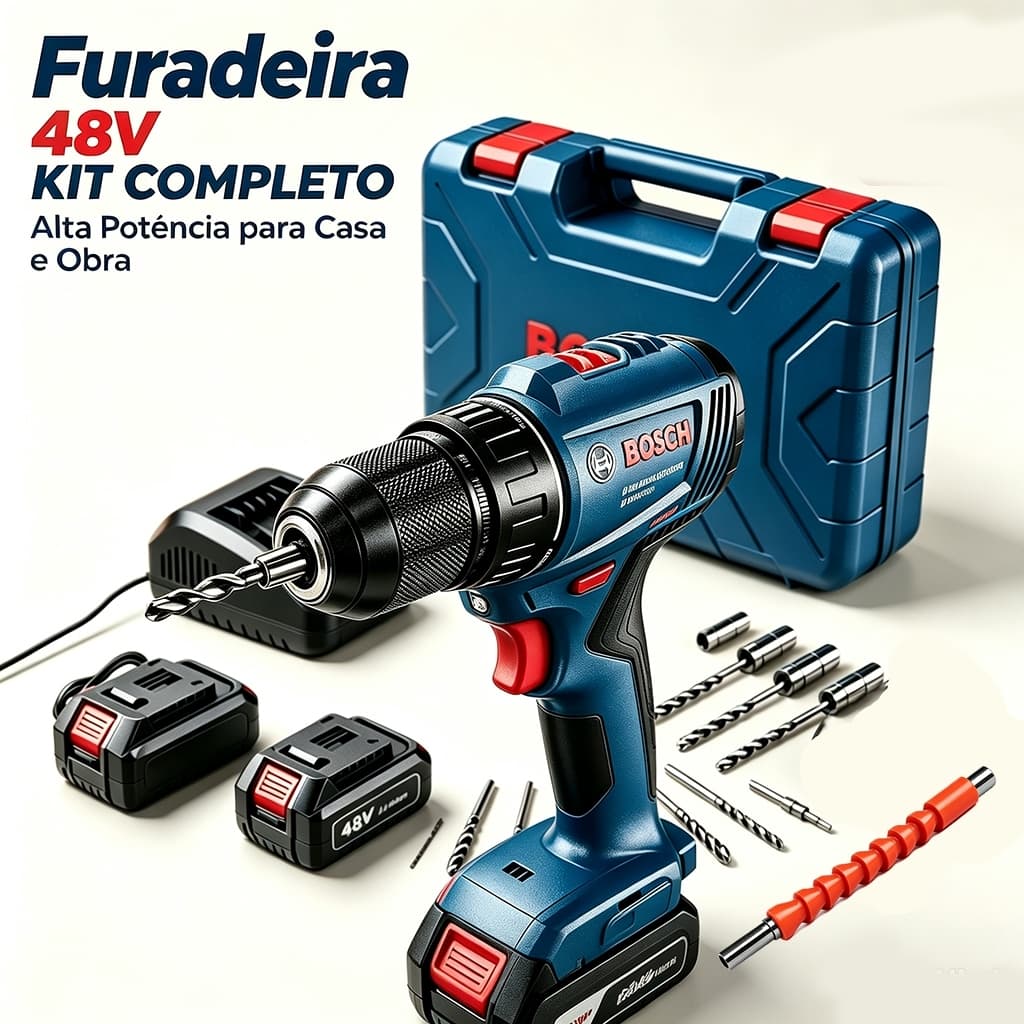 Parafusadeira Furadeira De Impacto Bosch Profissional 48V Com 2 Baterias de Lítio Para Casa e Obra