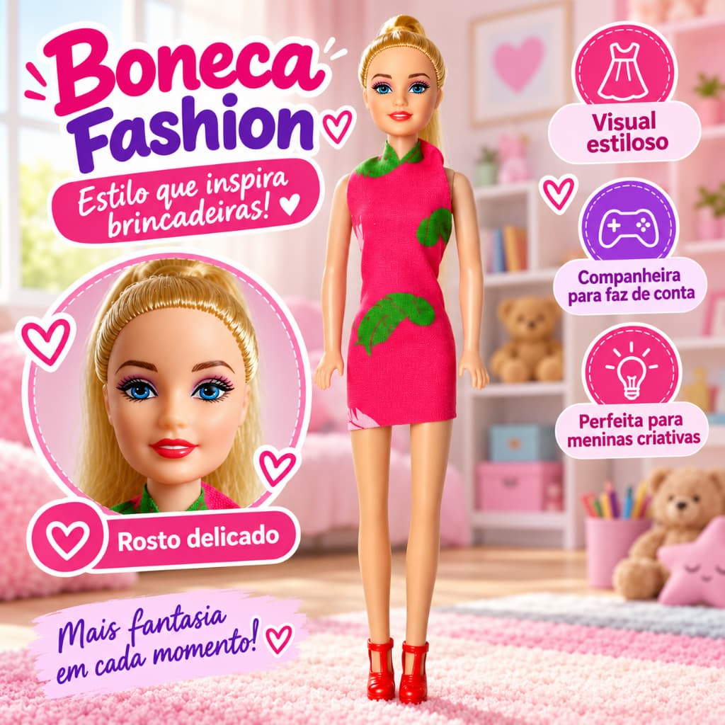 Boneca Fashion Articulada Vestido Rosa Sapato Salto Loira Presente Menina Wellmix
