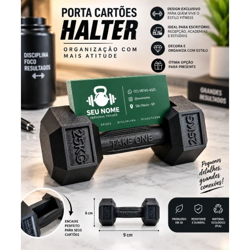 Porta Cartão de Visita Halter 3D | Decoração Mesa Personal Trainer e Academia