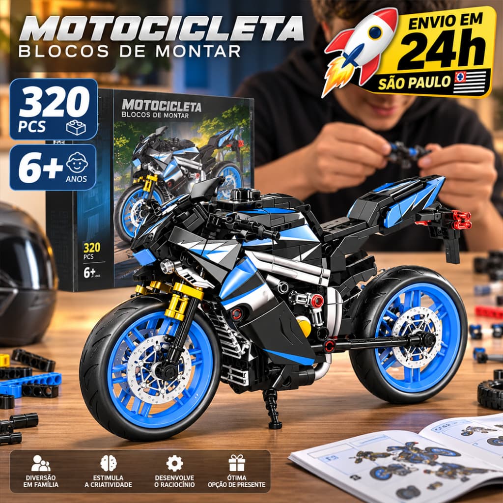 Moto de Blocos de Montar Yamaha YZF-R1 320 Peças Compatível com Lego Presente Brinquedo Educativo 6+