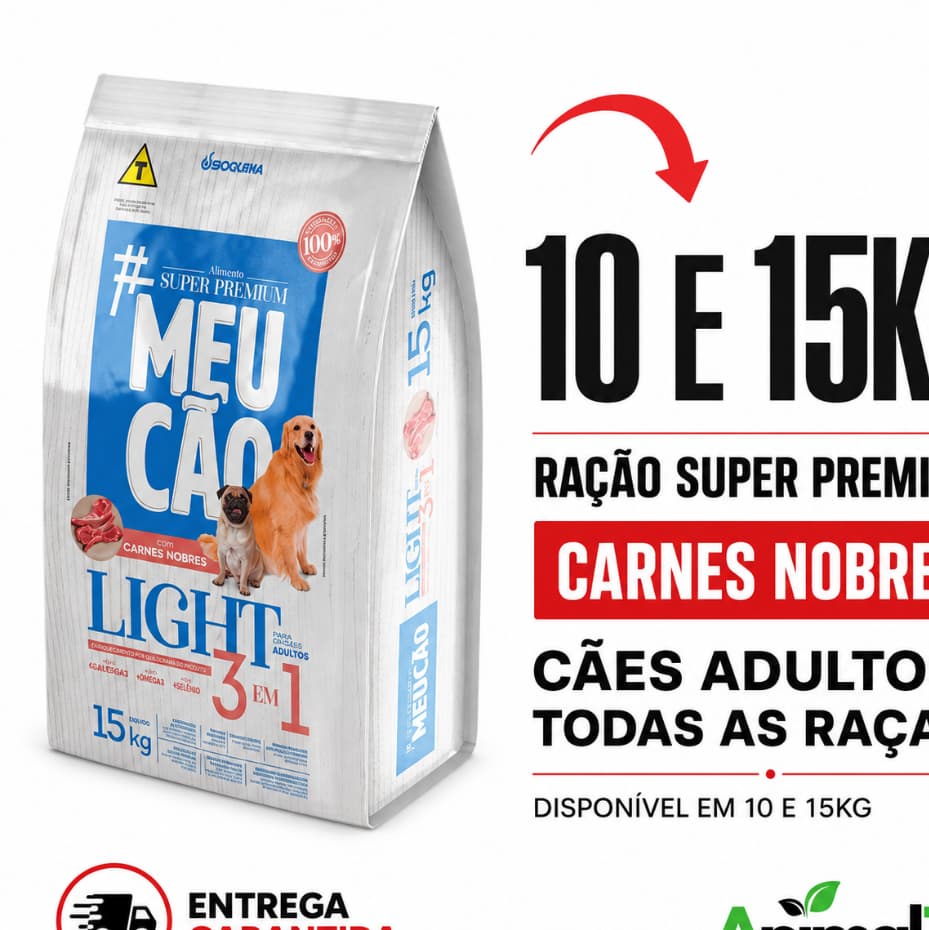 Racao Para Caes Obeso Super Premium Cachorro Light Meu Cao Sabor Carnes Nobres 15kg