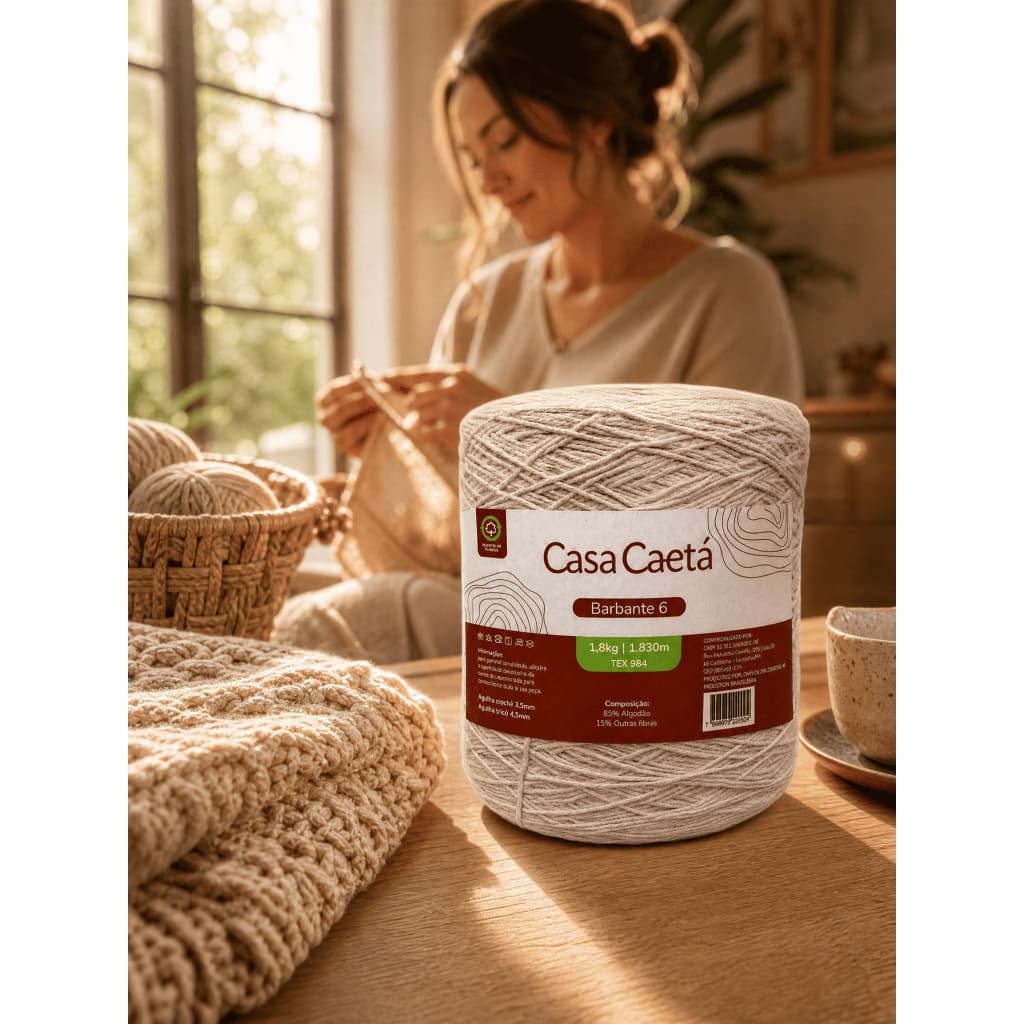 Barbante Casa Caetá Fio 6 1,8kg  1830 metros 85% Algodão Sustentável para Crochê, Tapete e Artesanato