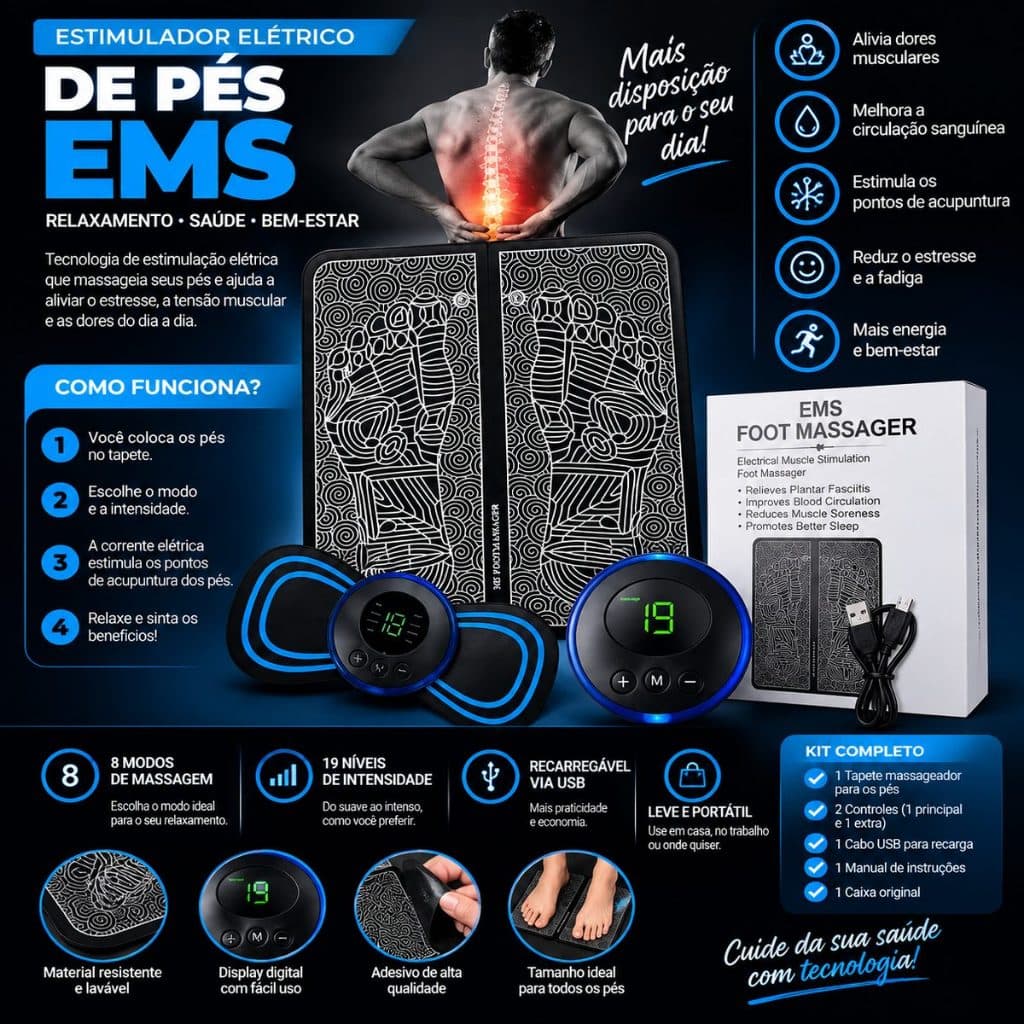 Tapete e Massageador Elétrico - Dor nos Pés e Musculares - KIT MASSAGEM