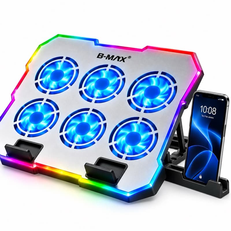 Base Cooler Notebook Gamer 6 Fans LED Suporte Celular