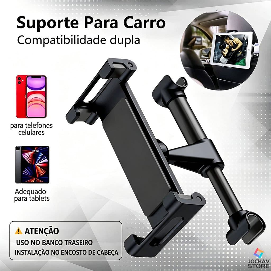 Suporte Veicular para Celular e Tablet Banco Traseiro Ajustável no Encosto de Cabeça do Carro