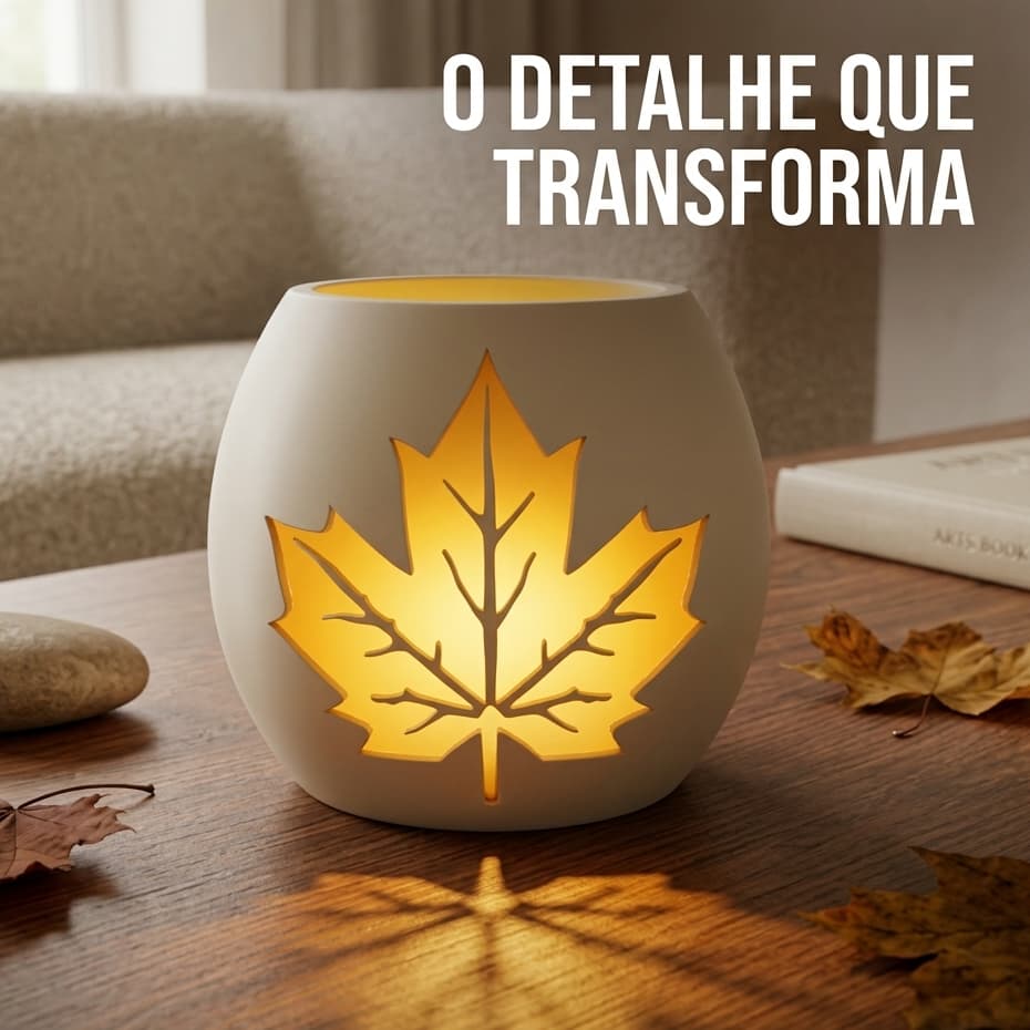 Porta-Vela LED Folha de Outono Decorativo Luminária para Vela LED Decoração Minimalista Sala Quarto Presente Enfeite Zen