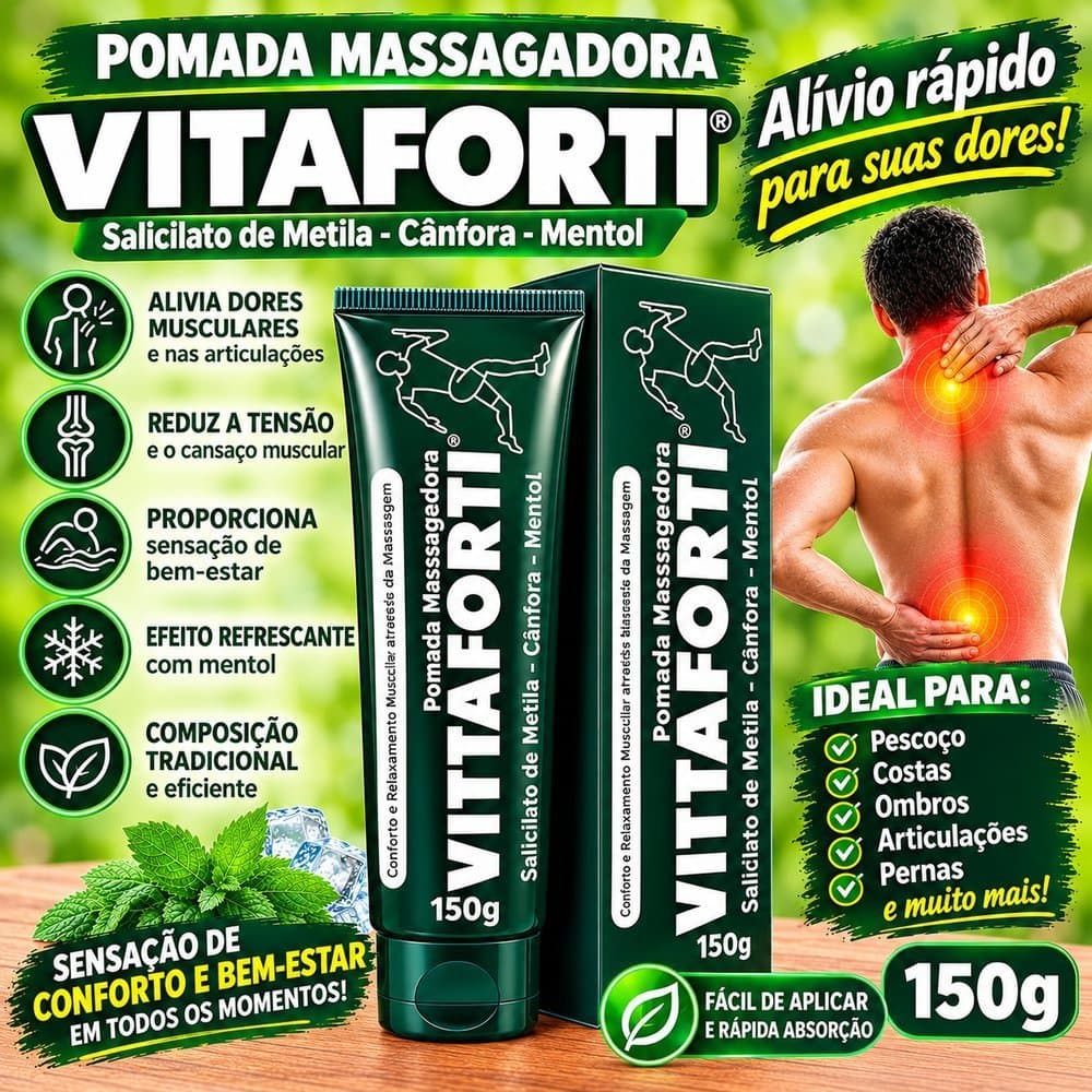 Pomada Massageadora 150g Cânfora Mentol Salicilato Alívio Dores Musculares
