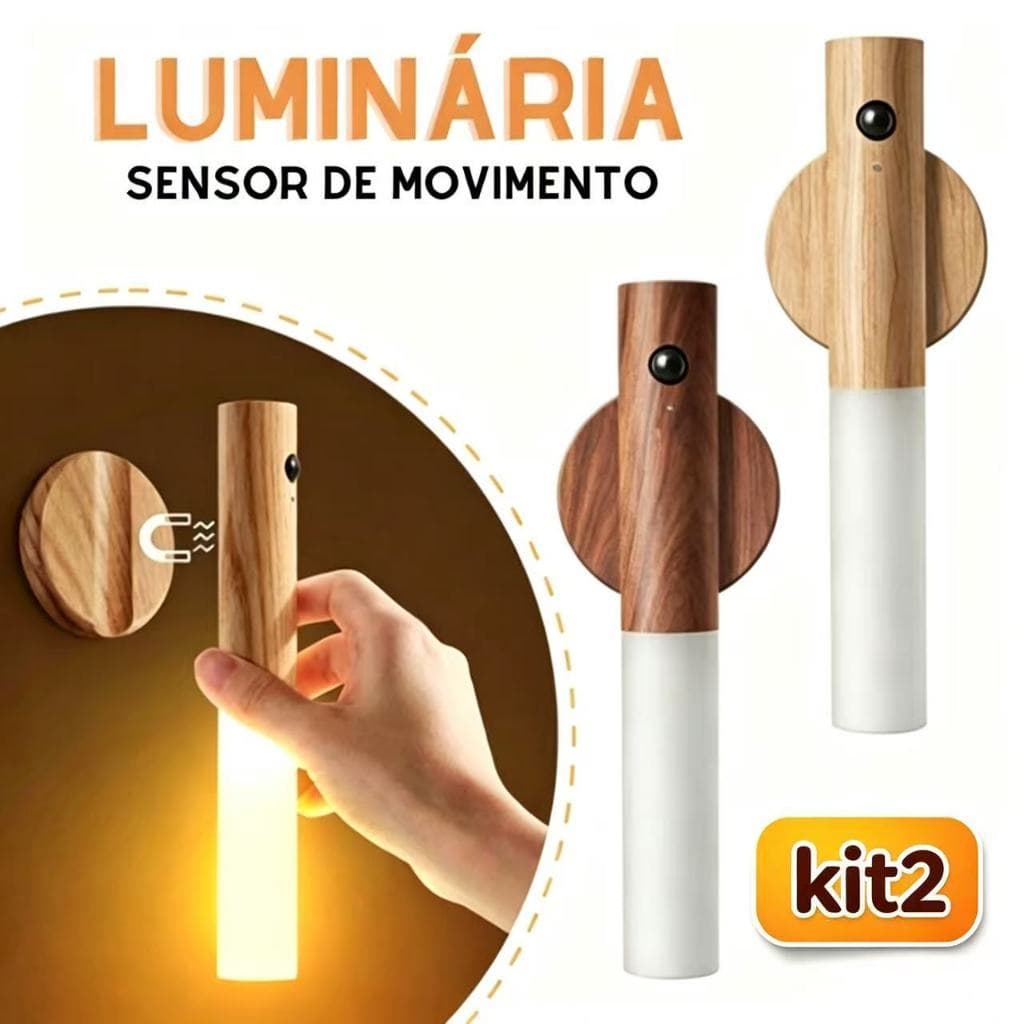 KIT2 Luminaria Luz Led Recarregável Sensor de Movimento Arandela de Madeira Minimalista Para Mesa Parede