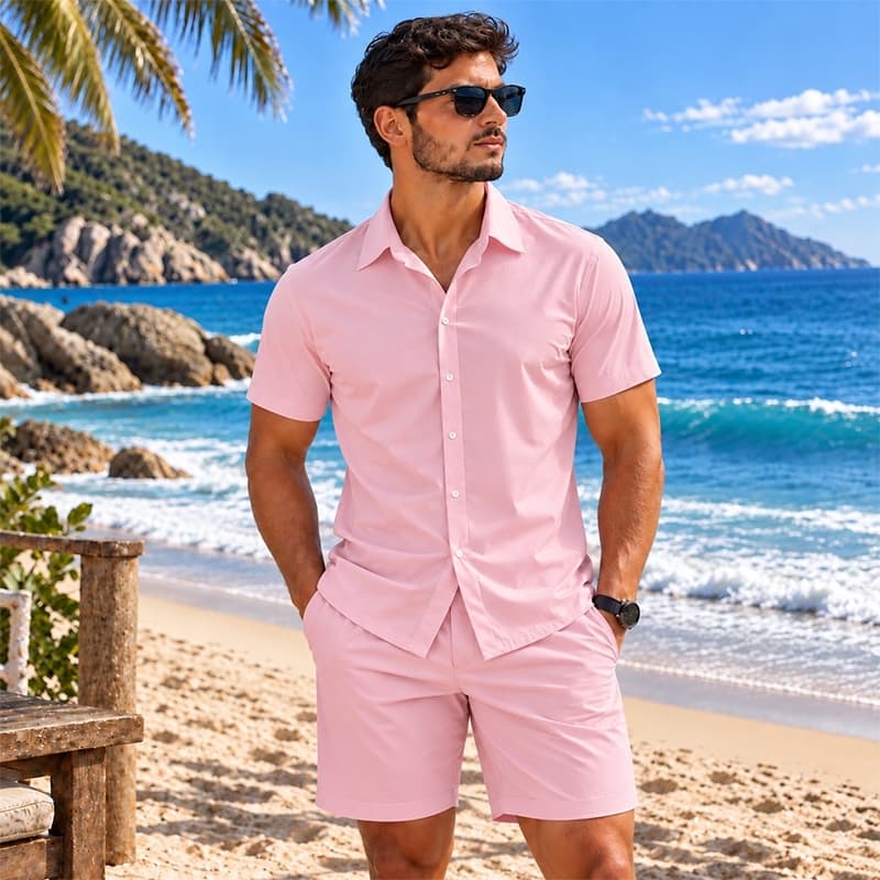 Camisa Social Masculina Manga Curta Slim Viscolinho Casual Elegante Confortável