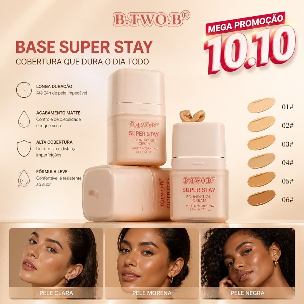 B.TWO.B Super Stay Base Líquida Matte Hidratante Alta Cobertura Longa Duração Efeito Natural Maquiagem Facial